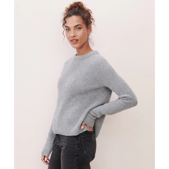 EUC Large JENNI KAYNE Cashmere Fisherman Ribbed Knit Light Gray Sweater - Picture 8 of 10